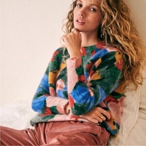 Sezane Delphe Wool Blend Floral Sweater